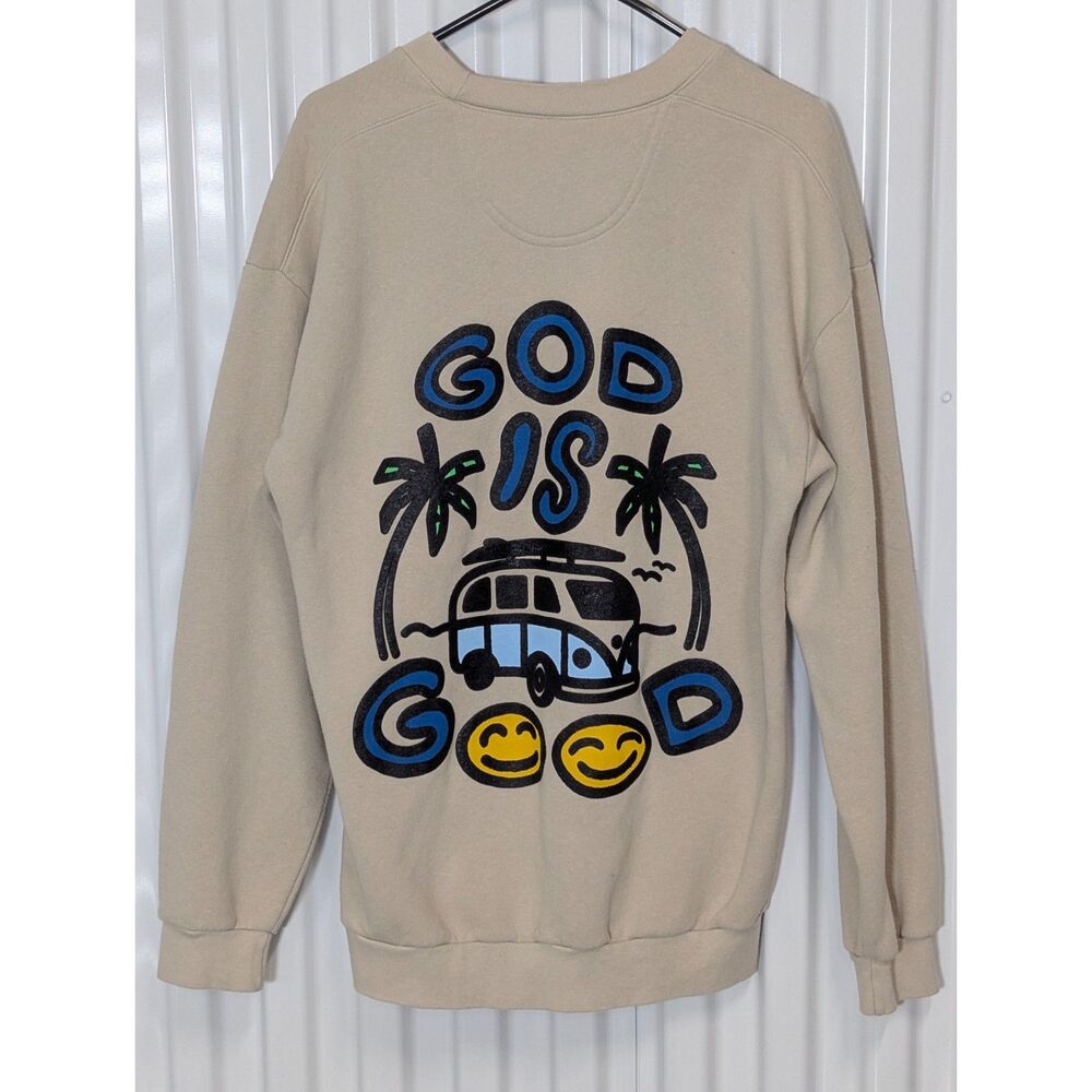 GOD is Good, Sweatshirt. Great condition Size Medium, Tan with colorful graphics